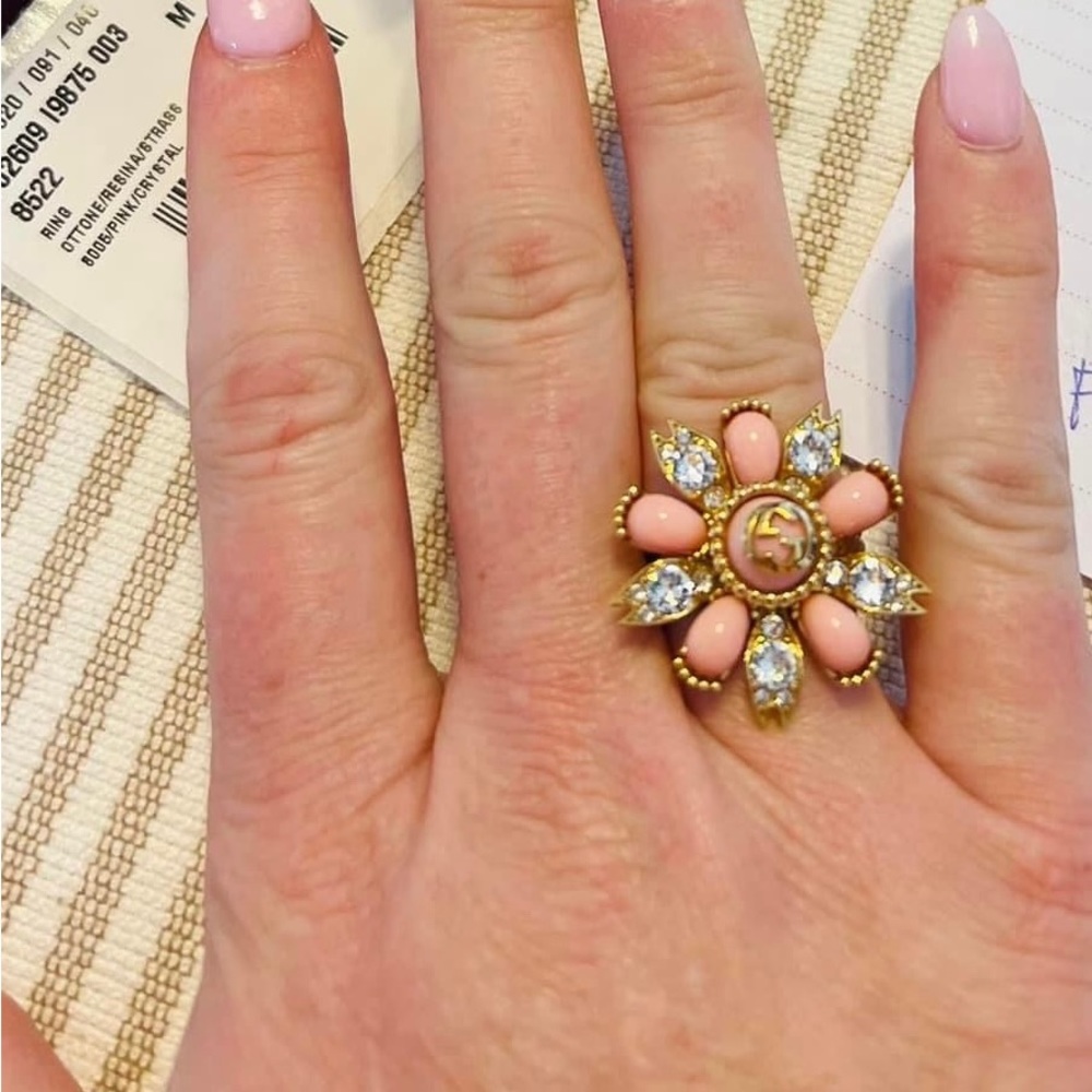 Pink Interlocking G Flower Ring